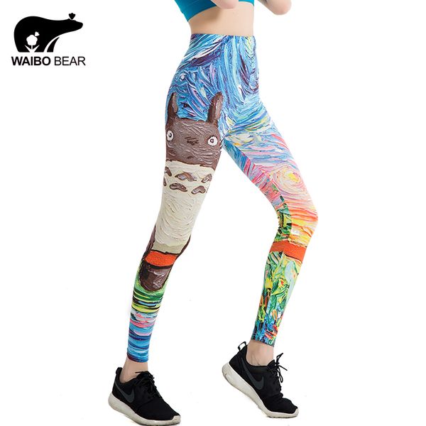 

Japanese Harajuku Totoro Print Leggins Push Up Fitness Sexy Cartoon 3d Graffiti Women Casual Funny Fitness Leggings Waibo Bear
