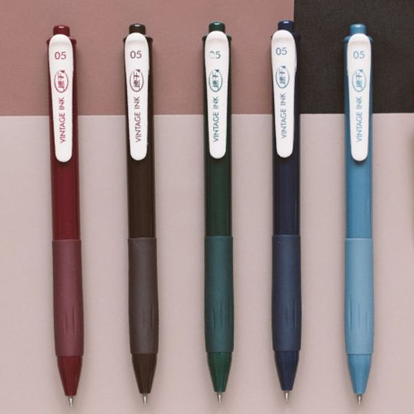 

5pcs retro gel pens 0.5mm thin point quick drying neutral marker clip pen school