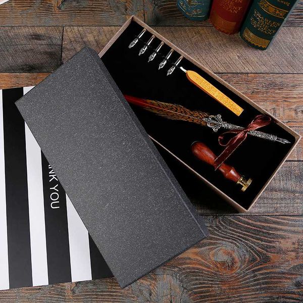 

antique feather dip writing ink set stationery gift box with sealing wax set