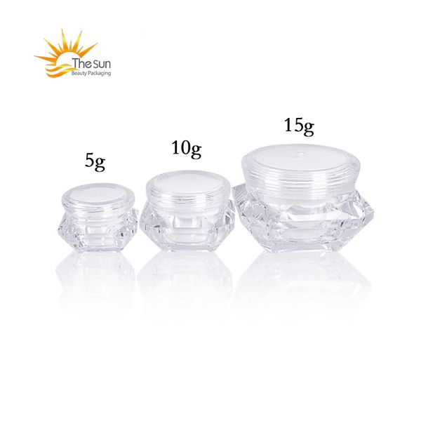 5g 10g 15g garrafa cosmética vazia amostra creme para cuidados com a pele jar pote recipiente em forma de diamante para embalagem de cosméticos