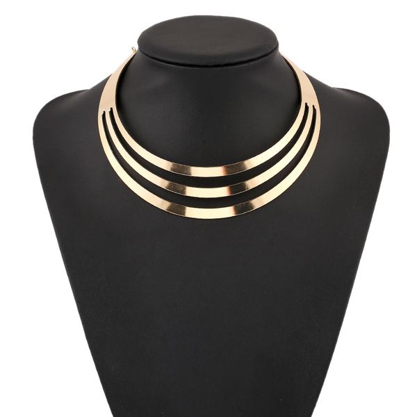 

punk layered hollow metal torques choker necklace for women 2019 fashion bib collar statement necklace chockers jewelry, Silver