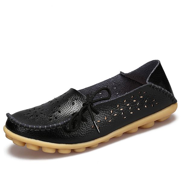 

foreign trade explosions ladies flat shoes casual leather hollow breathable shoes casual large size 35-43 sneakers women, Black