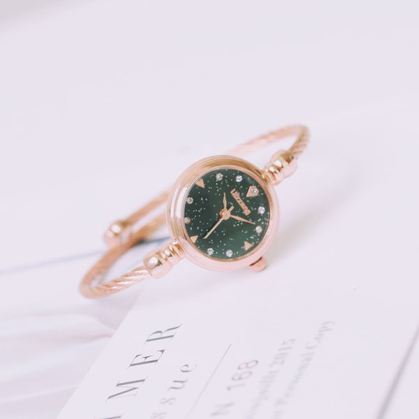 

starry sky women watch open bracelet tiny lovely rhinestone women watches rose gold fashion casual unique elegant gift clock, Slivery;brown