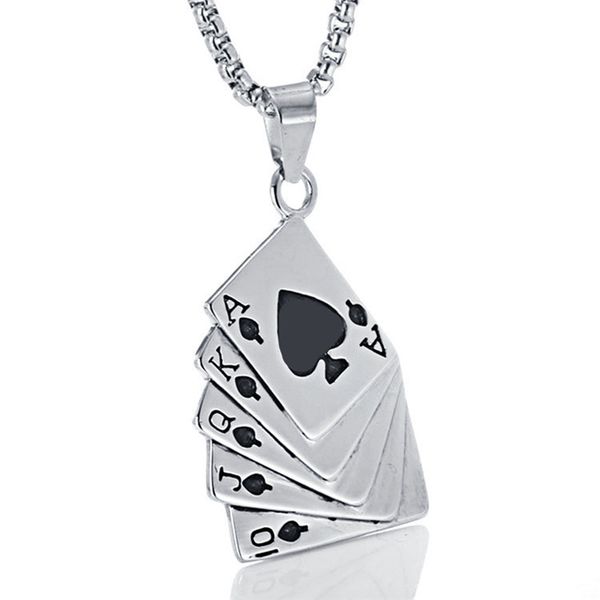 

diffone 2020 fashion necklace for men cretaive poker design pedant necklace for hombre punk stainless steel viking, Silver