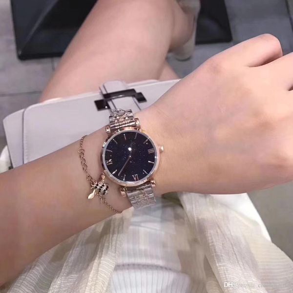 

2020 sale new fashion style women watch starry dial lady stainlesssteel luxury wristwatch quartz leisure clock casual table, Slivery;brown