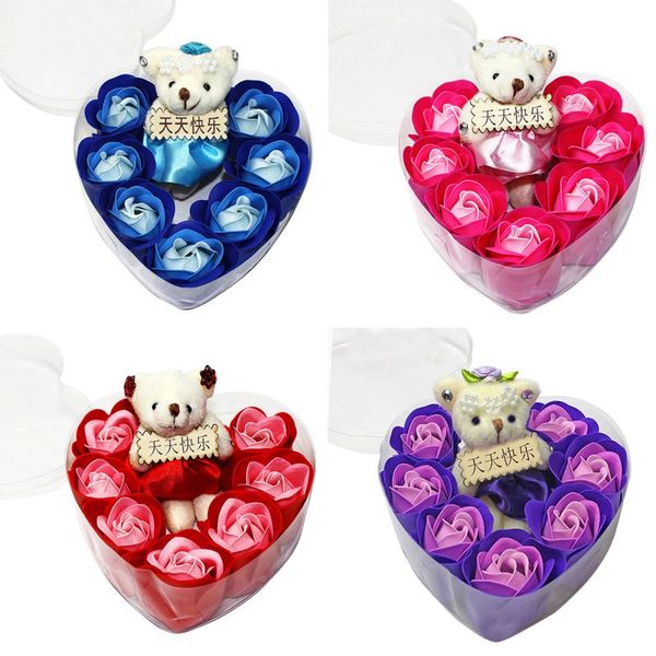 

7pcs / set ароматические розы лепесток букет подарочная коробка с медведем ванна body soap подарков dropship свадьба фавор