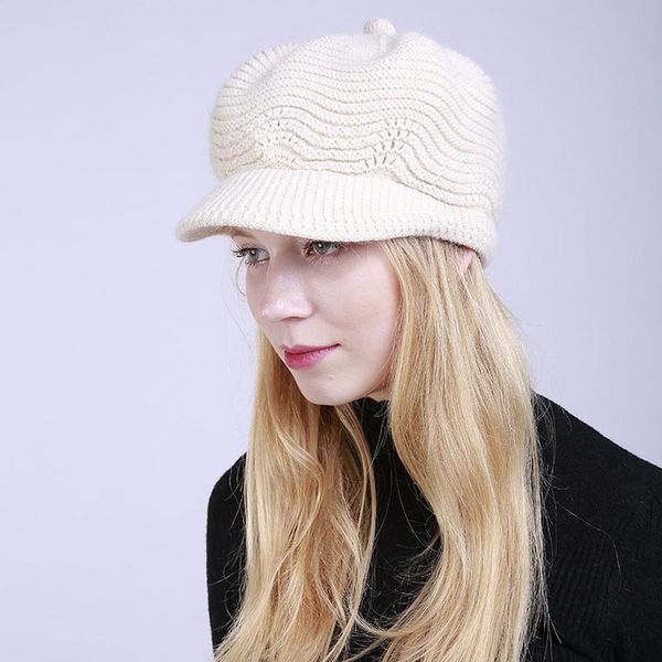 

lady winter caps acrylic beanies with brim hats sports knitted warm caps -opk, Blue;gray