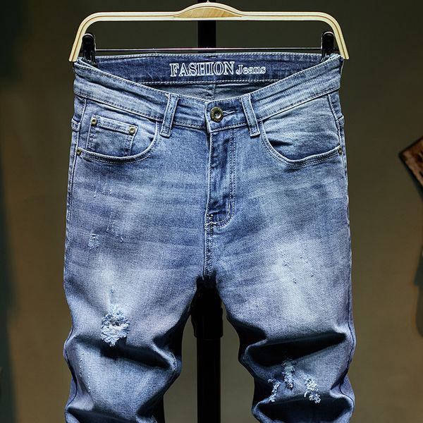

italian style fashion men jeans retro blue color slim fit ripped jeans men classical cotton denim pants vintage