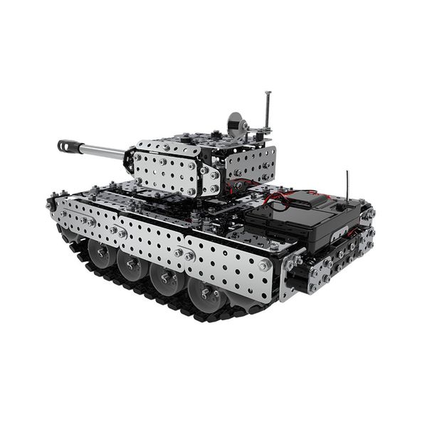 

952pcs 2.4g rc military tank diy assembly set stainless steel remote control model toy built-in 3.7v 300mah lithium battery