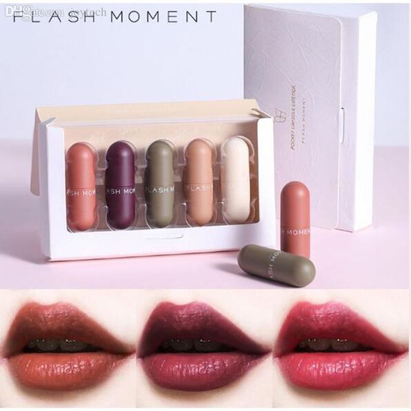 Marke Pudaier Flash Moment 5 teile/los Mini kapsel Matte Lippenstift Set Wasserdicht Samt Rot Farbton Nude Lip Kit Make-Up glanz