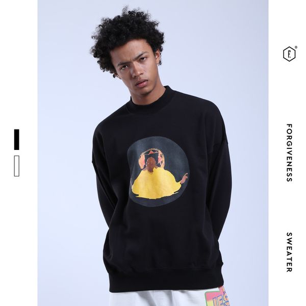 

fgss mens clothing spring and autumn new round neck hoodless pullover european and american fashion fashion brand sweater mens velvet padde, Black