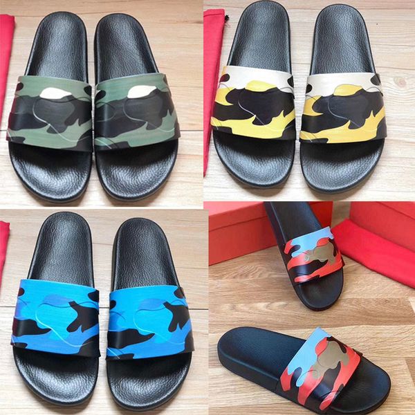 

2020 designer slides camouflage rubber slider sandal mens women slipper flip flops summer beach sandal good quality with box, Black