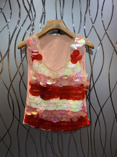 

summer 2019 new female heavy industry circle sequins colourless sleeveless jacket 430, White