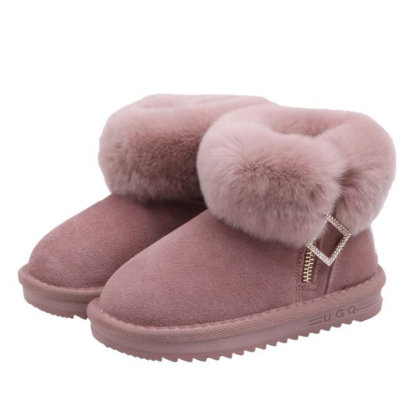 

winter kids snow boots baby girls rhinestone ankle boots children warm genuine leather shoes toddler fur black boots new, Black;grey