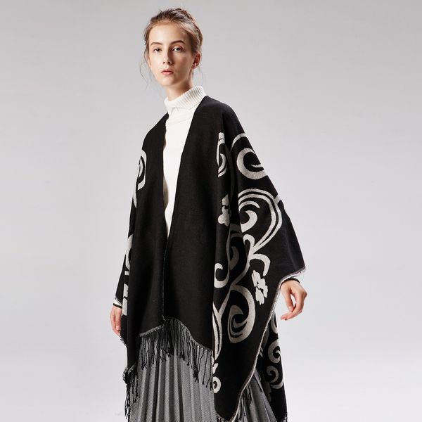 

wholesale-women's scarf tai chi flower thick warm shawl cashmere travel cloak fashion cloak 130*150cm, Blue;gray