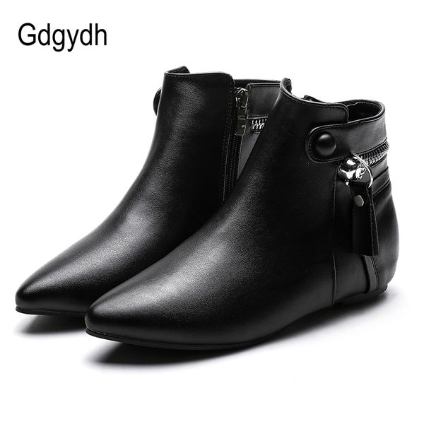 

gdgydh zipper ankle boots women chain flat heel spring autumn shoes female pointed toe punk black drop shipping