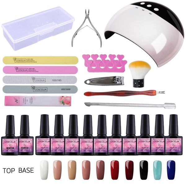 

coscelia set for manicure nail kit set gel varnish 10 color uv gel polish 24w led lamp varnish nail polish