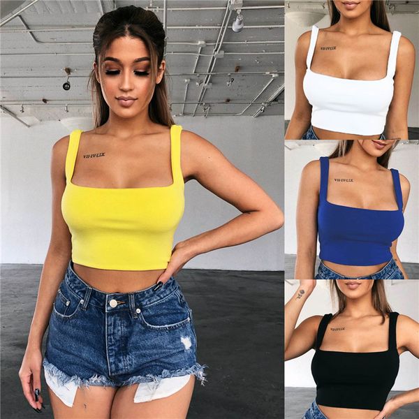 

women's boho tank bustier bra vest crop summer basic solid sleeveless stretch crop tank top, White