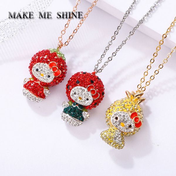 

новый милый swa ожерелье мультфильм hello kitty арбуз клубника ананас гиппокамп котенок кошка женский ювелирные изделия цепи девушки подарок, Silver
