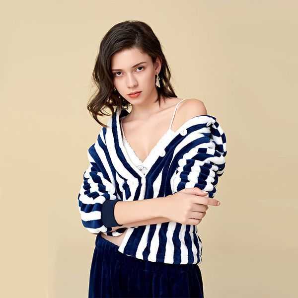 

pink/ blue women casual home wear striped winter pajamas set thick flannel sleepwear suit long-sleeved autumn ladies home suits, Black;red