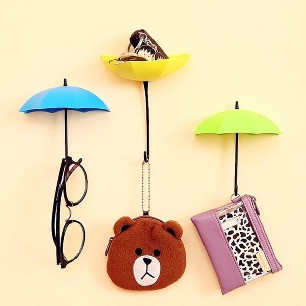

colorful umbrella wall hook key glasses wallet hair pin holder organizer wall decor sundries organizer home storage 3pcs/package