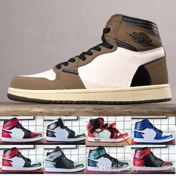 

travis scott air 1 basketball shoes off - white retro high og pine green unc 1 dynamic yellow genuine leather sports shoes sneakers trainers, Black