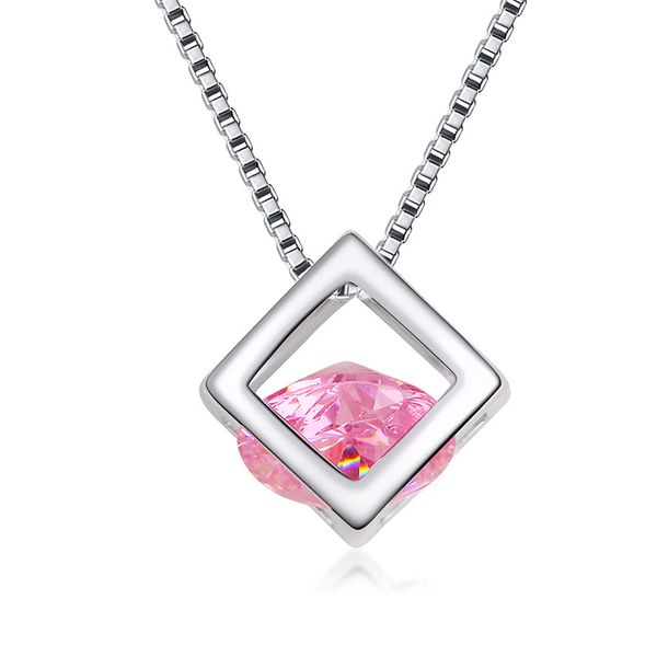 

crystal cubic necklace zirconia love box necklace pink gold crystal pendants fashion jewelry for women gift, Silver