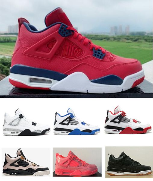 

4 4s se fiba gym red bred pure money men basketball shoes white cement fire red pale citron sneakers, White;red