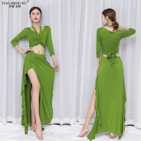 

women fashion bellydance oriental costumes milk silk split practice clothes skirts professional belly dance skirts, Black;red