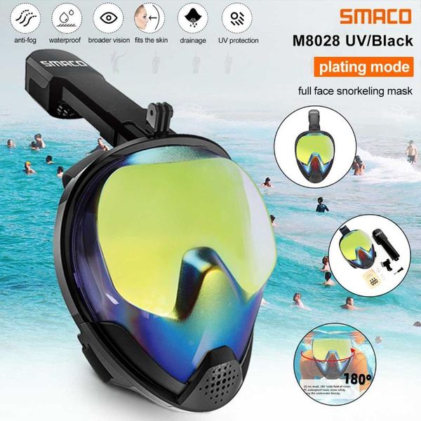 

snorkel mask full face with uv protection anti-fog detachable camera mount 180 degrees panoramic view m8028 l/xl