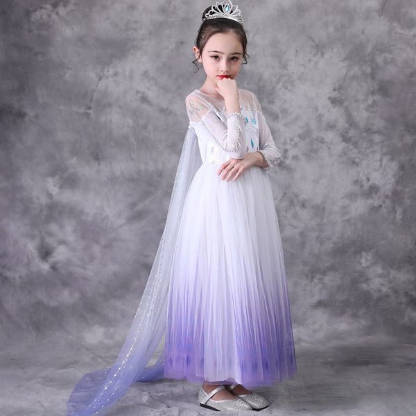 New Girls Princess Dress Up for Girl Manica lunga con mantello Snow Queen 2 Costume di fantasia Halloween Pageant Abiti da festa Abbigliamento per bambini M1443