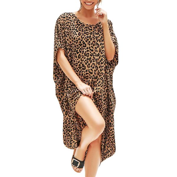 

womens fashion ladies open leopard splice print casual summer dress, Black;gray