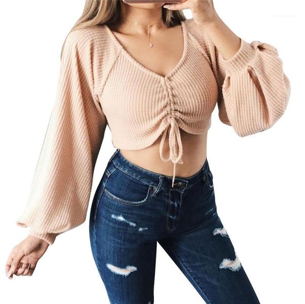

neck crop womens designer t shirt women casual fashion kylie jenner style clothing solid color v, White