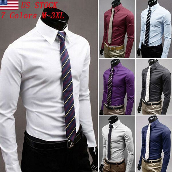 

роскошное мужское повседневное платье рубашка slim fit формальный сплошной топ 7 цветов 5 sz, White;black