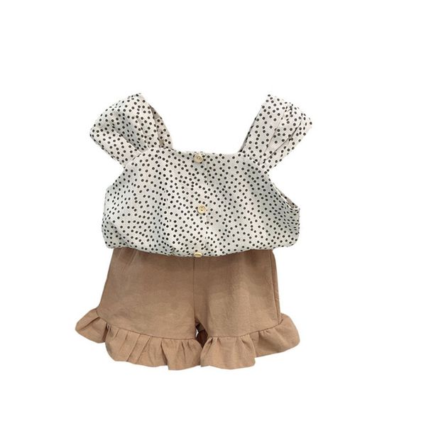 

lawadka baby girls clothing sets summer sleeveless dot t-shirt+shorts 2pcs for kids clothing sets fashion baby clothes outfits, White