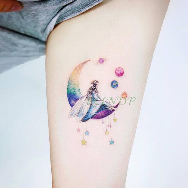 Acheter Autocollant De Tatouage Temporaire étanche Ange Lune Planète Autocollants De Tatouage Flash Tatoo Faux Tatouages Tatouage Art Corporel Pour