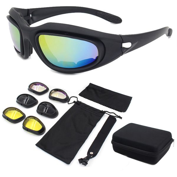 Açık Spor Gözlük Avcılık Koruma Gear Airsoft Goggles Bisiklet Güneş Gözlüğü C7 Taktik Atış Gözlükleri No02-005