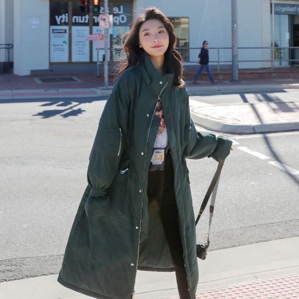 

p shoot chic removable shoulder hooded large fur collar waist hugging lace-up cotton coat dark green handsome stand collar w, Blue;black