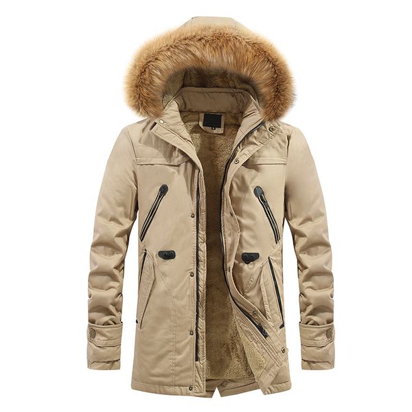 

2019 new thicken warm fur collar parka homme, Tan;black