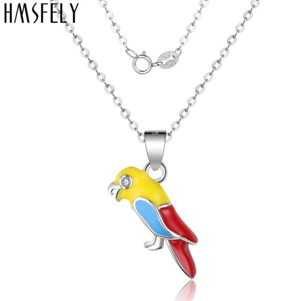 

hmsfely real 925 silver charm psittacidae pendant necklace female jewellery beautiful bird dangles for women necklace jewelry