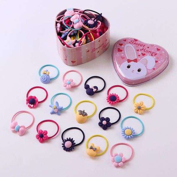 

группы 20шт / lot дети kawaii цветка волос с веревкой мультфильм медведь железный ящик для волос для детей девочек tie аксессуары, Slivery;white