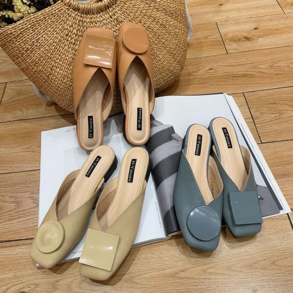 

shoes slippers women summer low pantofle luxury slides cover toe female mule 2020 designer mules square rubber rome hoof heels, Black