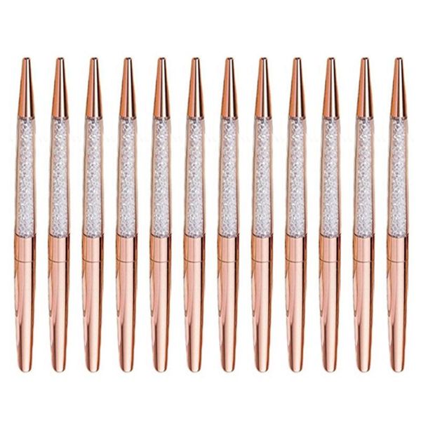 

12pcs/lot rose gold /silver pen diamond pens fine black ink crystal ballpen fancy pens, Blue;orange