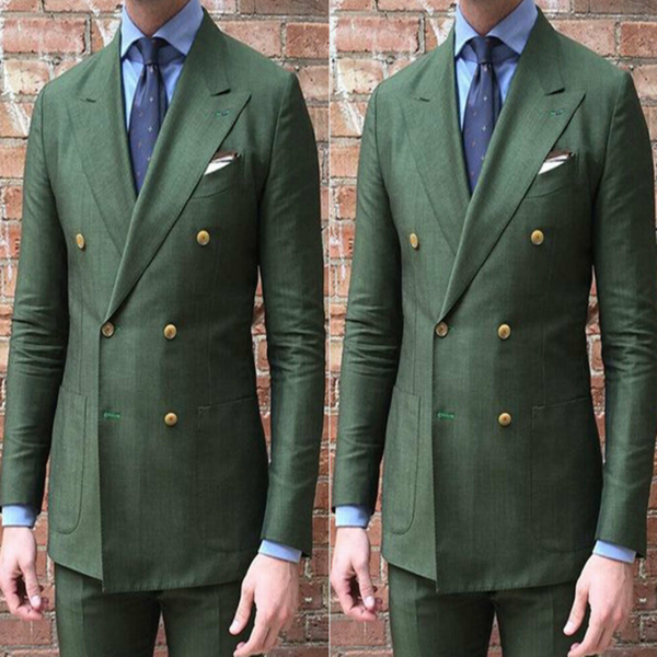 

army green mens suits polyester blend 2 piece (coat+pants) traje hombre tailored fit groomsman daily tuxedos, White;black