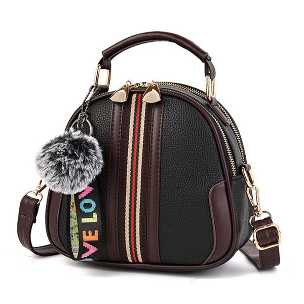 

banabanma women fashion striped hair ball decoration shoulder bag handbag