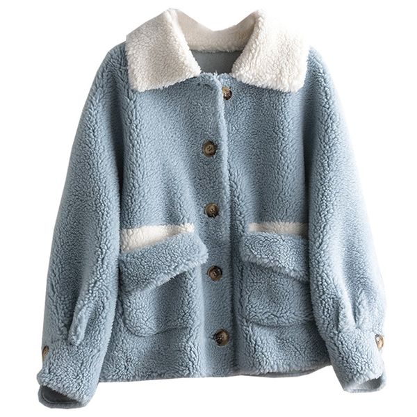 

autumn winter coat women clothes 2020 real fur coat 100% wool jacket korean vintage sheep shearling suede lining zt3889, Black