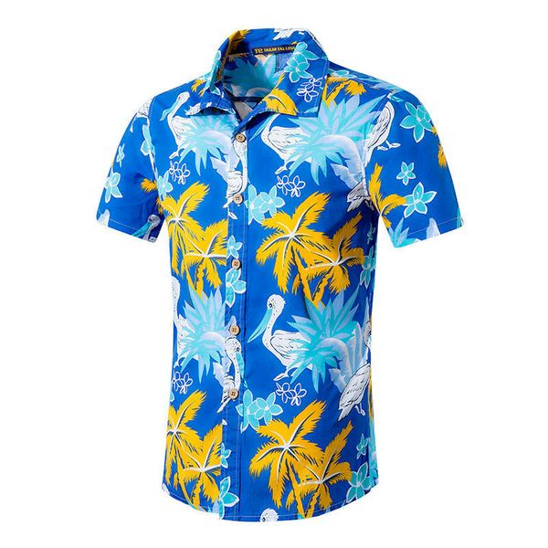 

mens hawaiian shirt male casual camisa masculina printed beach shirts hc short sleeve summer men clothes 2019 asian size, White;black