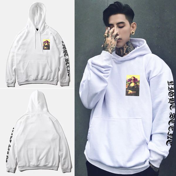 

gothic print hoodies style for men loose casual sweatshirts hooded pockets design long sleeves pullovers, Black