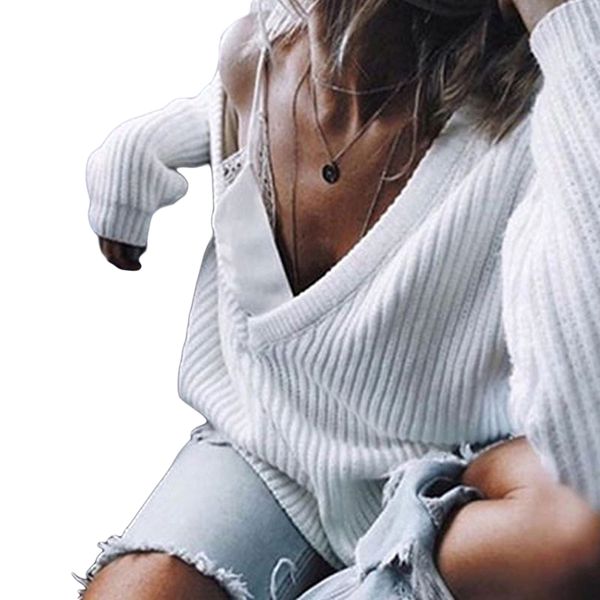 

off shoulder v neck split knitted sweater women brand pullovers knitwear autumn winter jumper pull over clothes femme, White;black