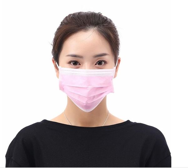 

black/white/pink face masks black mask with elastic ear loop 3 ply breathable and comfortable for blocking dust air pollution protection